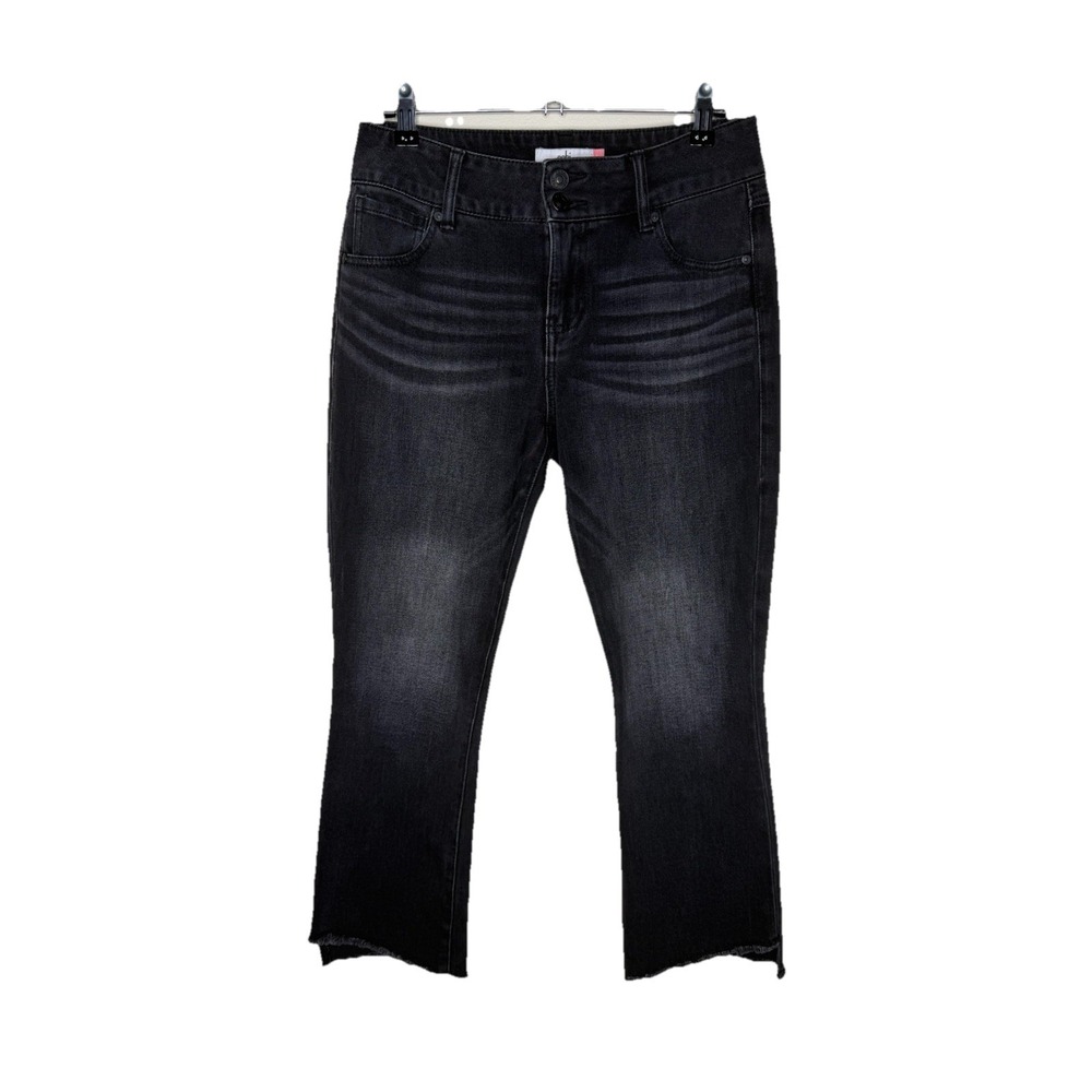 Cabi Hi Low Crop Raw Hem Denim Jeans Size 4 Washed Black Stretch Casual
